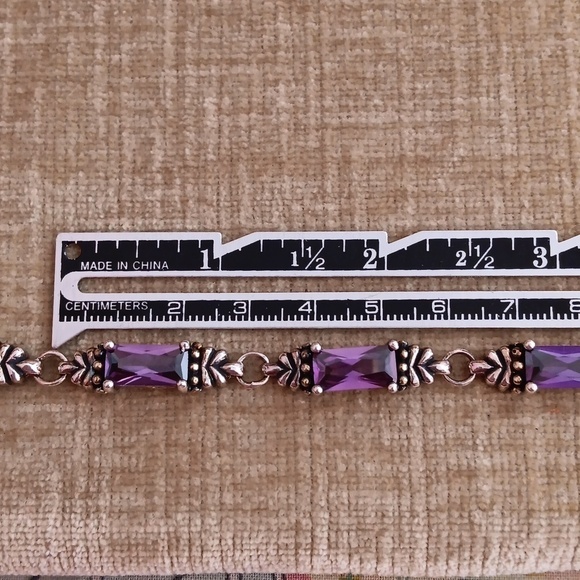 Silver Tone Glass Amethyst Bracelet - Picture 6 of 8